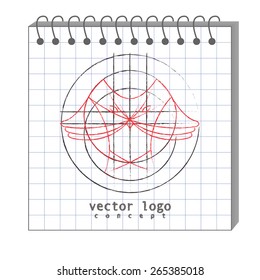 the vector illustration of hand drawn logo with owl in draft version
