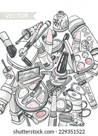 vector illustration of hand drawn make-up stuff