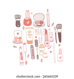 Vector illustration of hand drawn make-up stuff