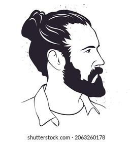 Vector Illustration Hand Drawn Man With Beard In Profil