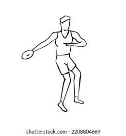 Vector illustration of hand drawn a man with discus throw isolated on white background. 
Sports concept
