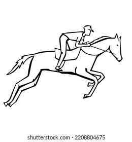 Vector illustration of hand drawn a man rides on horse isolated on white background. 
Equestrian sport.
