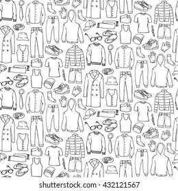 Vector illustration of hand drawn man clothes and accessories elements