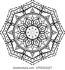 Ilustración vectorial de mano dibujada mandala color negro 