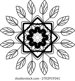 vector illustration of hand drawn mandala,Abstract floral vector design element black and white flower illustration eps silhouette