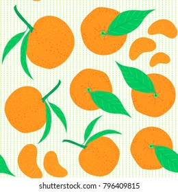 Vector illustration. Hand drawn Mandarins, clementines, citrus. Mandarin seamless pattern. 