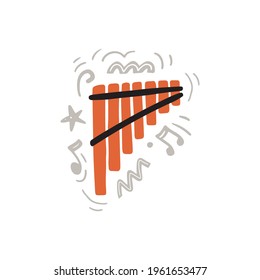 Vector illustration of hand drawn minimalist style percussion instrument called xylophone depicted with black and orange colors amidst abstract gray ornaments and creative notes