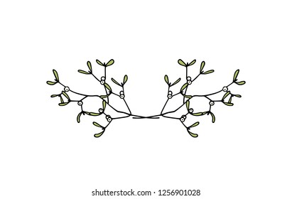 Vector illustration of hand drawn mistletoe laurel. Ink drawing, graphic style, beautiful Christmas design element