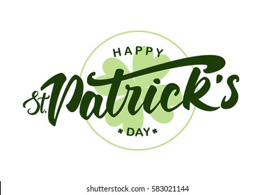 Vector illustration: Hand drawn modern brush lettering  of Happy St. Patrick's Day. 