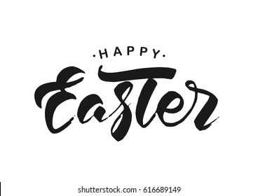 Vector illustration. Hand drawn modern brush ink lettering of Happy Easter isolated on white background.