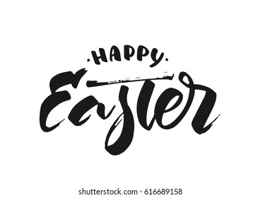Vector illustration. Hand drawn modern brush ink lettering of Happy Easter.
