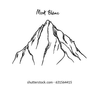 Vector illustration of hand drawn Mont Blanc peak. Ink drawing, graphic style. Perfect for travel, sport or spiritual designs.