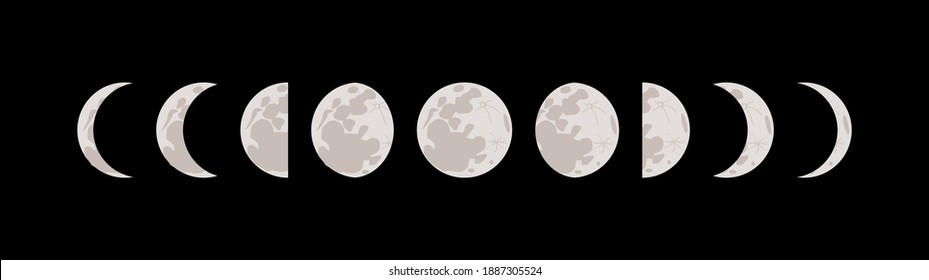 Vector illustration of hand drawn moon phases on black background