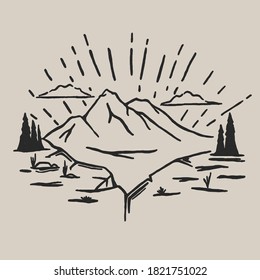 Vector illustration of Hand drawn mountain. Mountain illustration landscape.