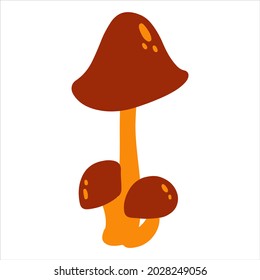 Vector Illustration of hand drawn mushroom in cartoon childish style on white background, fall elements for baby apparel, textile and product design, wallpaper, wrapping paper, card, scrapbooking