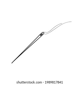 vector illustration of hand drawn needle and thread sewing icon
