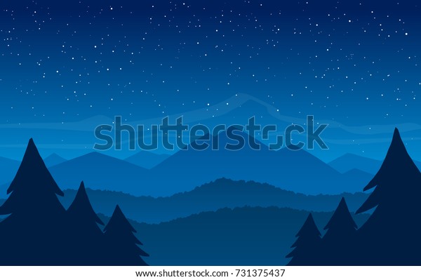 Vector Illustration Hand Drawn Night Mountains Stock Vector (Royalty ...