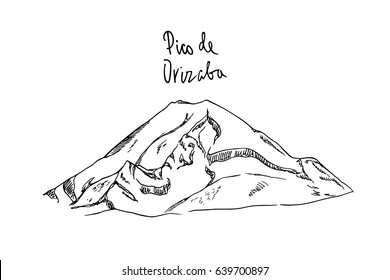 Vector illustration of hand drawn North American peak. Ink drawing, graphic style. Perfect for travel, sport or spiritual designs.