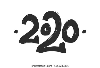Vector illustration: Hand drawn number of 2020. Happy New Year. 