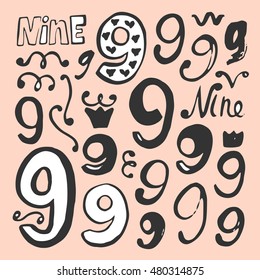 Vector illustration  with hand drawn numbers.