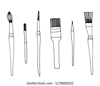 Vector illustration with hand drawn objects. Set of various type brushes