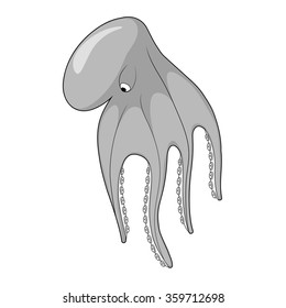 Vector illustration of hand drawn octopus. Octopus is in grayscale colors.