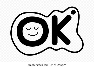 Vector illustration of hand drawn OK text on transparent background