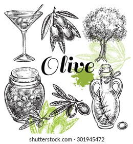 The vector illustration "hand drawn olive background" for design