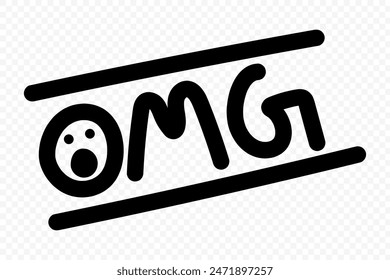 Vector illustration of hand drawn OMG text on transparent background