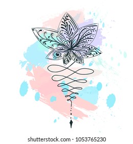 Vector illustration with hand drawn.  Outline Mandala for coloring book. Decorative round ornament. Anti-stress therapy pattern. Weave design element. Yoga logo, background for meditation poster. 
