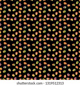 Vector illustration. Hand drawn outlined colorful seamless pattern with cupcakes, cute background on orange, white and black. Sweets design.