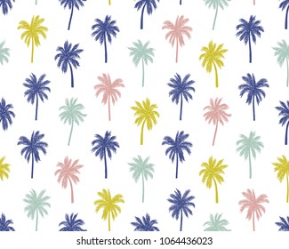 Vector illustration of a hand drawn palm trees. Seamless vector pattern with tropical palm trees.