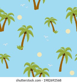 Vector illustration of hand drawn palm trees. Seamless vector pattern with tropical palms. For fabric, clothing, wrapping paper