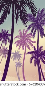Vector illustration of a hand drawn palm trees on a paint background. Design element for t-shirt prints, wallpaper. Tropical nature element.