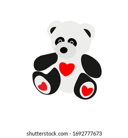Vector illustration of hand drawn panda bear with heart. Ink drawing, beautiful animal design elements   Funny illustration  Valentine's Day toy