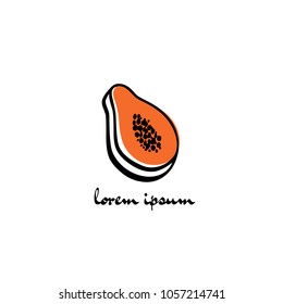 Vector illustration of hand drawn papaya. Beautiful ink drawing, heavy contour, graphic style. Food design elements.