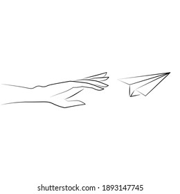 Vector illustration of hand drawn paper plane. Isolated. Outline. Hand drawn doodle airplane. Black linear paper plane icon