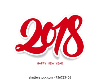 Vector illustration: Hand drawn paper calligraphic type lettering of New Year 2018 with shadow on white background