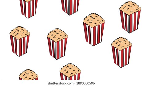 Vector illustration with hand drawn pattern popcorn bucket. Cinema snack. Hand drawn fast food. Movie time