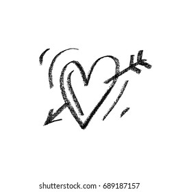 Vector illustration, hand drawn pierced heart. Charcoal heart.