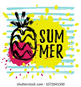 Vector illustration with hand drawn pineapple and paint splash.
