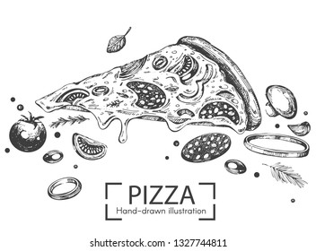 Vector illustration with hand drawn pizza 