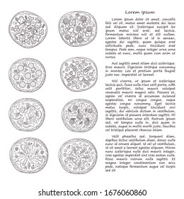 Vector illustration with hand drawn pizza.