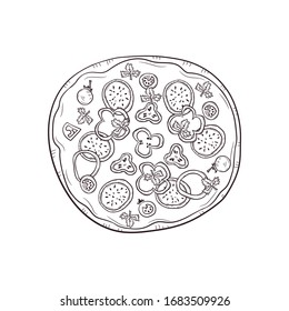 Vector illustration with hand drawn pizza. 