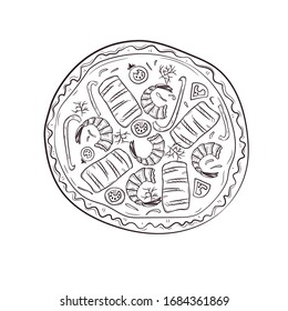 Vector illustration with hand drawn pizza. 