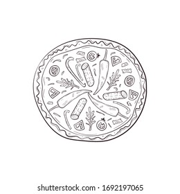 Vector illustration with hand drawn pizza. 