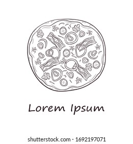 Ilustración vectorial con pizza hecha a mano. 