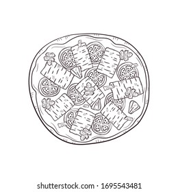 Vector illustration with hand drawn pizza. 
