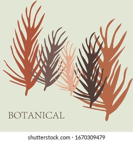 Vector illustration of hand drawn plants in warm colors. The symbol of environmentally friendly products on a natural basis. Packaging design of cosmetics or drugs in a modern style.