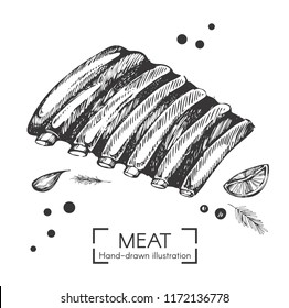 Vector illustration with hand drawn pork ribs